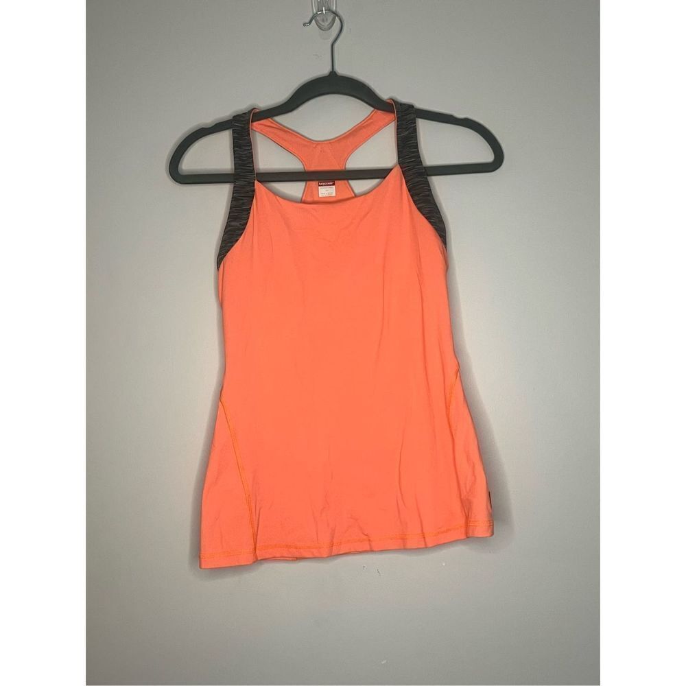 Lucy orange and grey workout tank with built in bra
